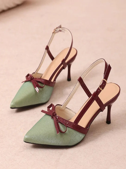 Women’s Green Bow Pointed Toe Sandals