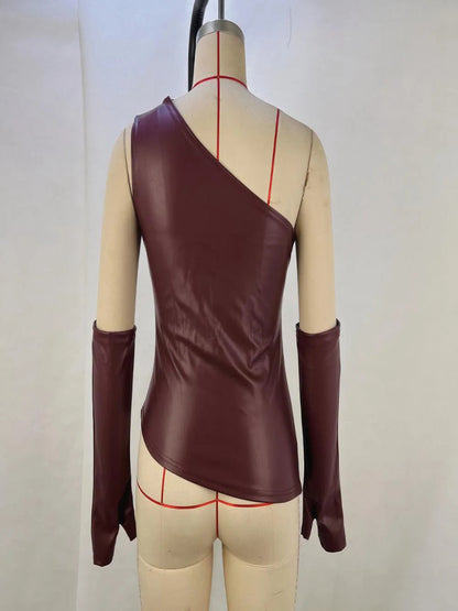 Women’s One-Shoulder PU Tank Top