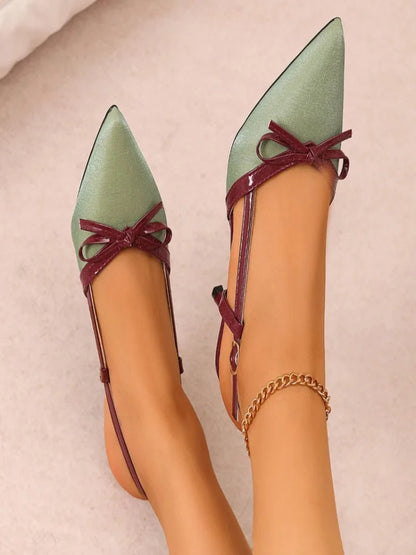 Women’s Green Bow Pointed Toe Sandals