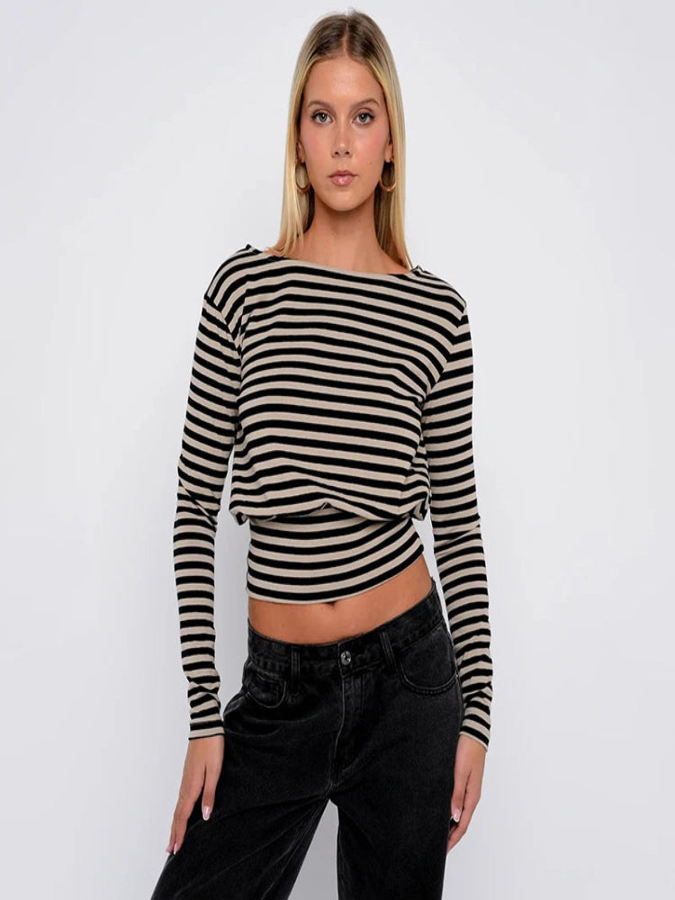 Women’s Striped Long-Sleeve Slim Top