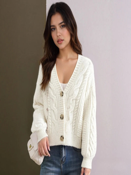 Retro V-Neck Knitted Cardigan – Women’s Knit Jacket