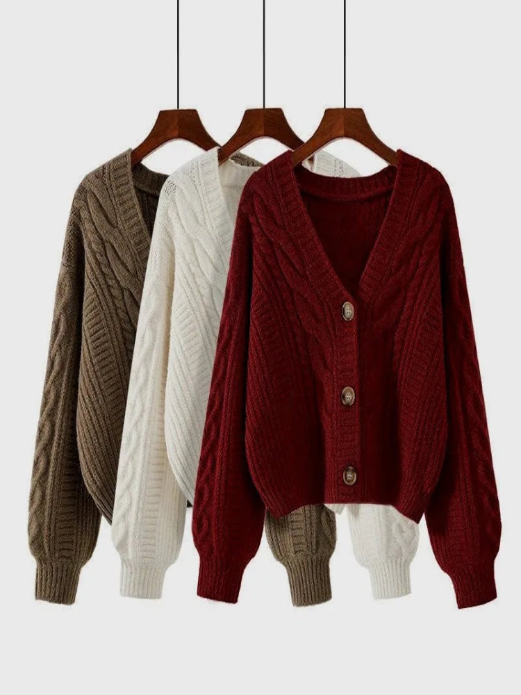 Retro V-Neck Knitted Cardigan – Women’s Knit Jacket