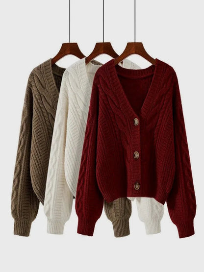 Retro V-Neck Knitted Cardigan – Women’s Knit Jacket