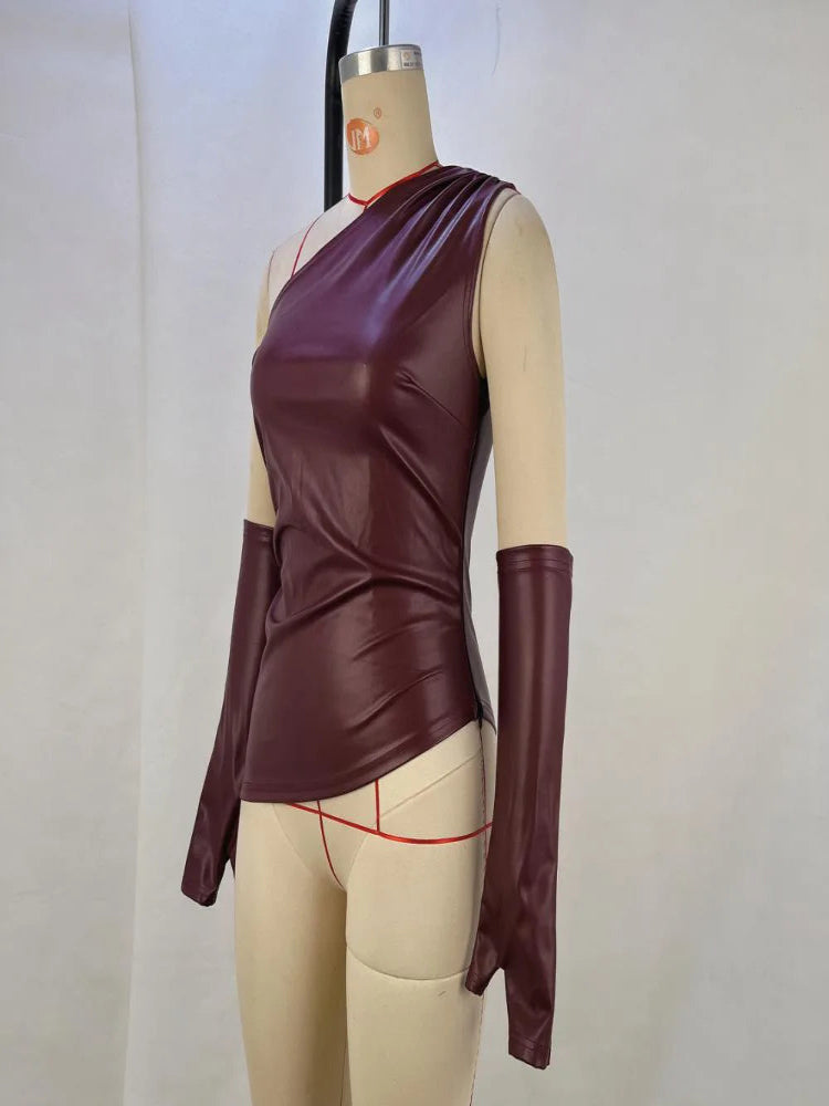 Women’s One-Shoulder PU Tank Top