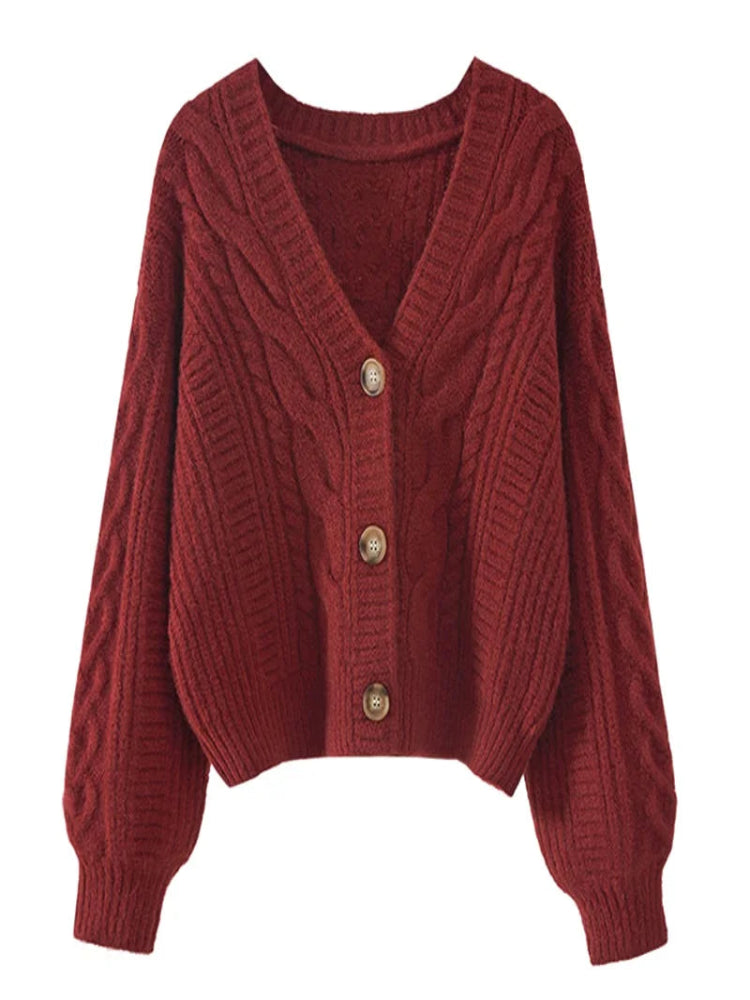 Retro V-Neck Knitted Cardigan – Women’s Knit Jacket