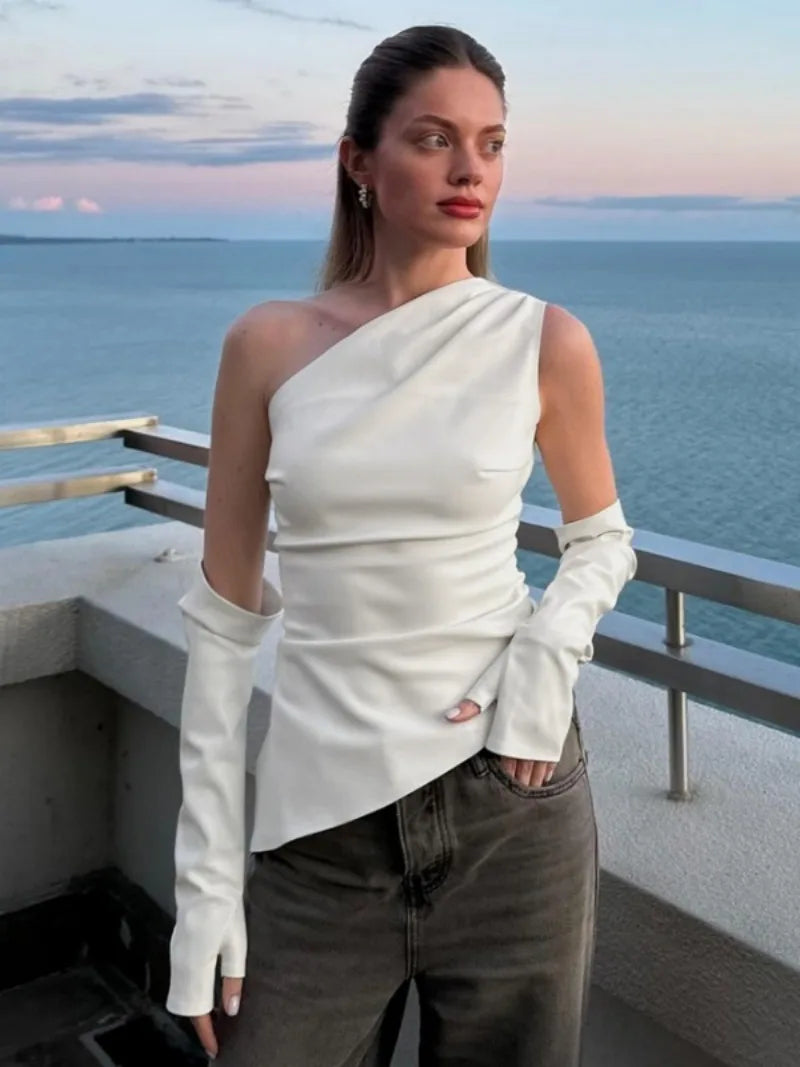 Women’s One-Shoulder PU Tank Top