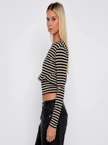 Women’s Striped Long-Sleeve Slim Top