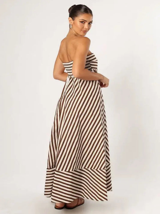 Women’s Backless Striped Dress – High Waist