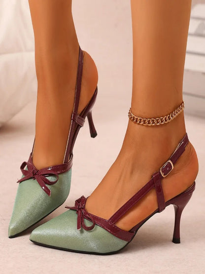 Women’s Green Bow Pointed Toe Sandals