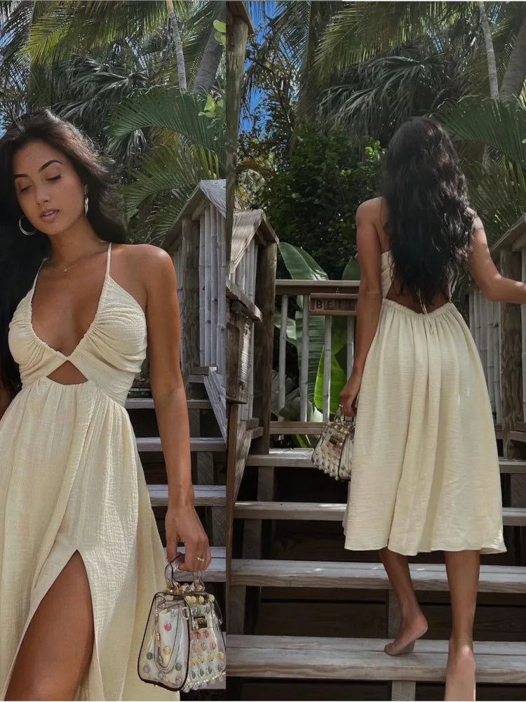 Women’s V-Neck Hollow Out Backless Dress