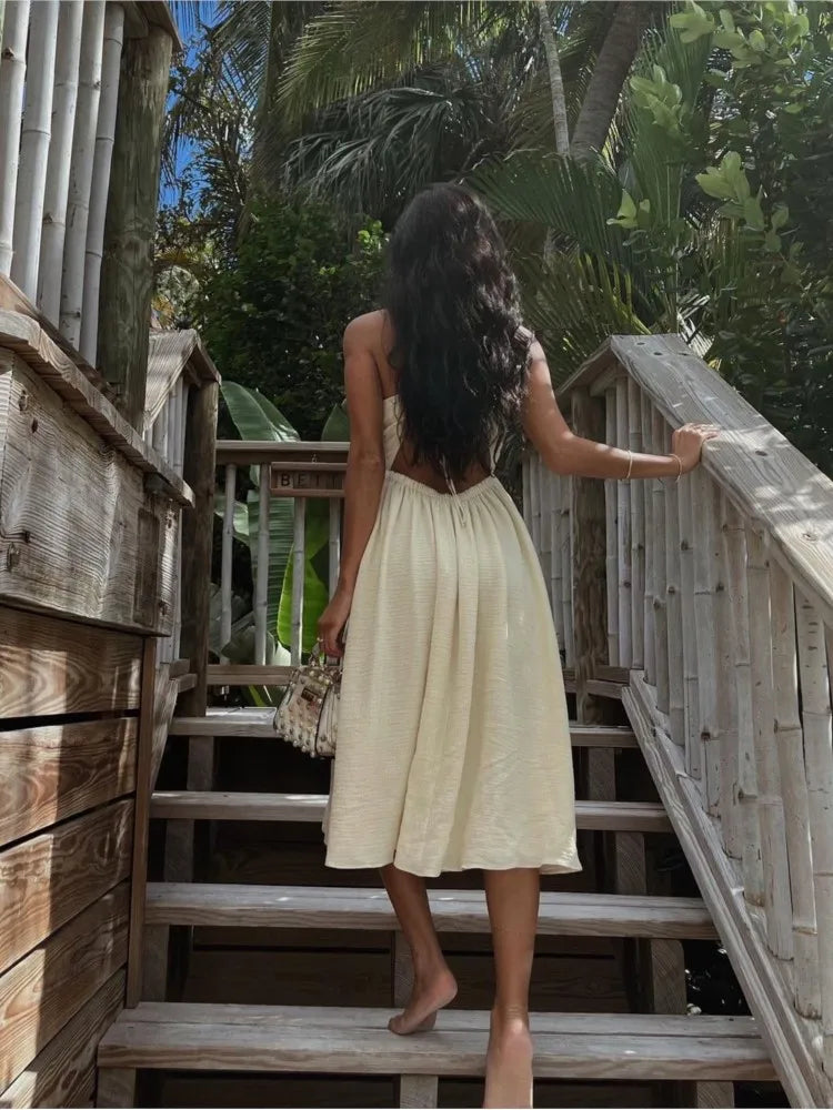 Women’s V-Neck Hollow Out Backless Dress