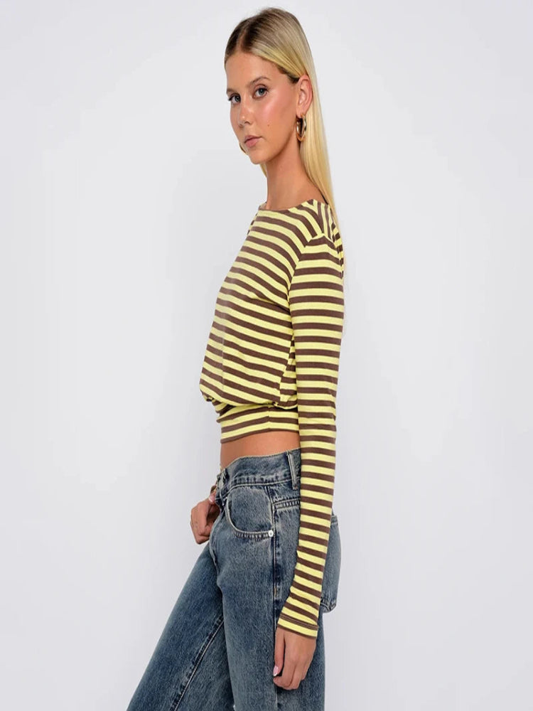 Women’s Striped Long-Sleeve Slim Top