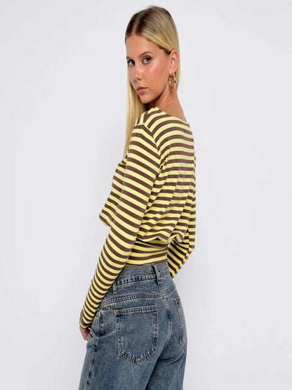 Women’s Striped Long-Sleeve Slim Top