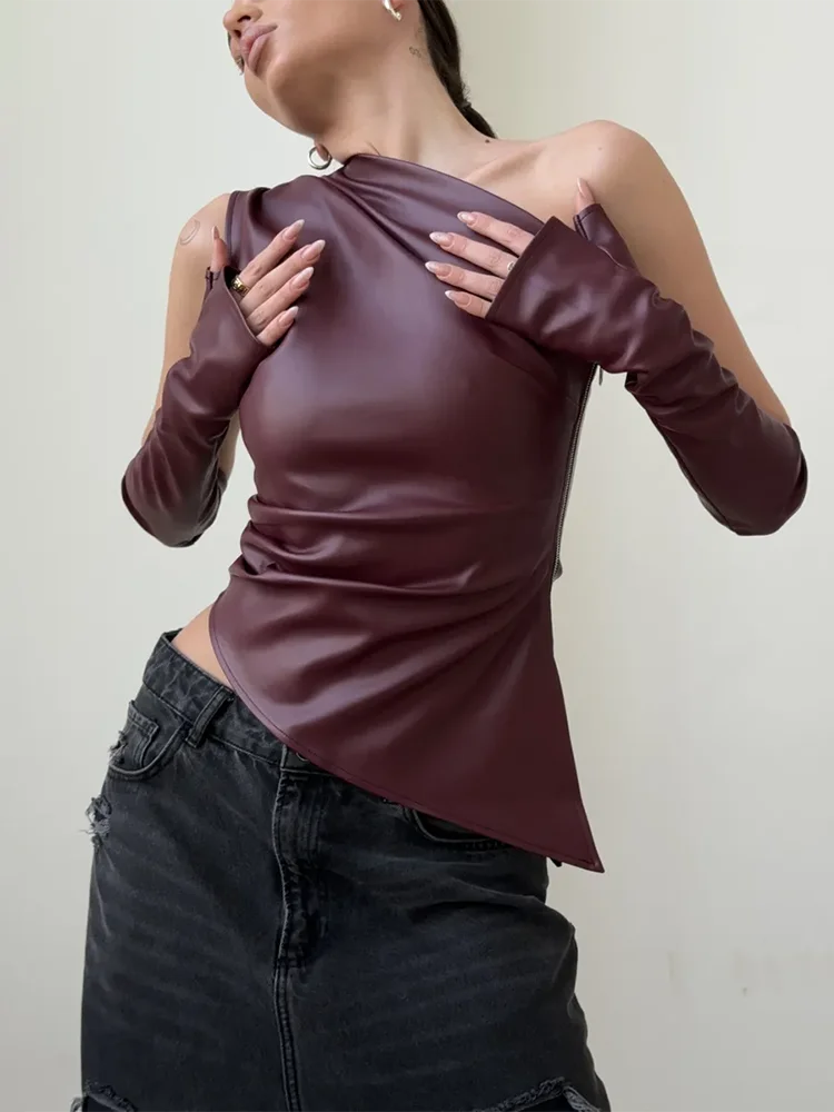 Women’s One-Shoulder PU Tank Top