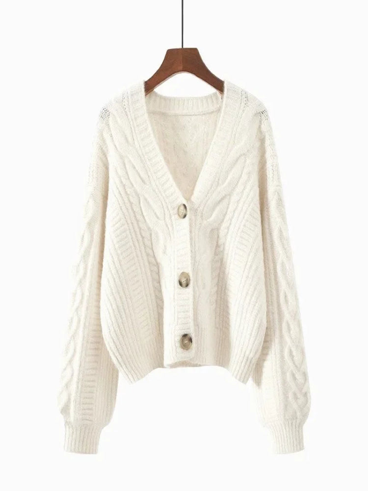Retro V-Neck Knitted Cardigan – Women’s Knit Jacket